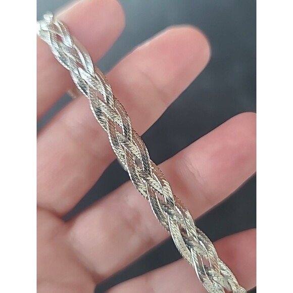 Mexican 925 Sterling Silver Braided Chain Bracelet Vintage - Picture 5 of 10